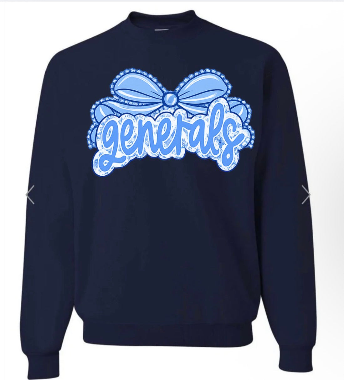 Generals cursive with floral tolie on navy
