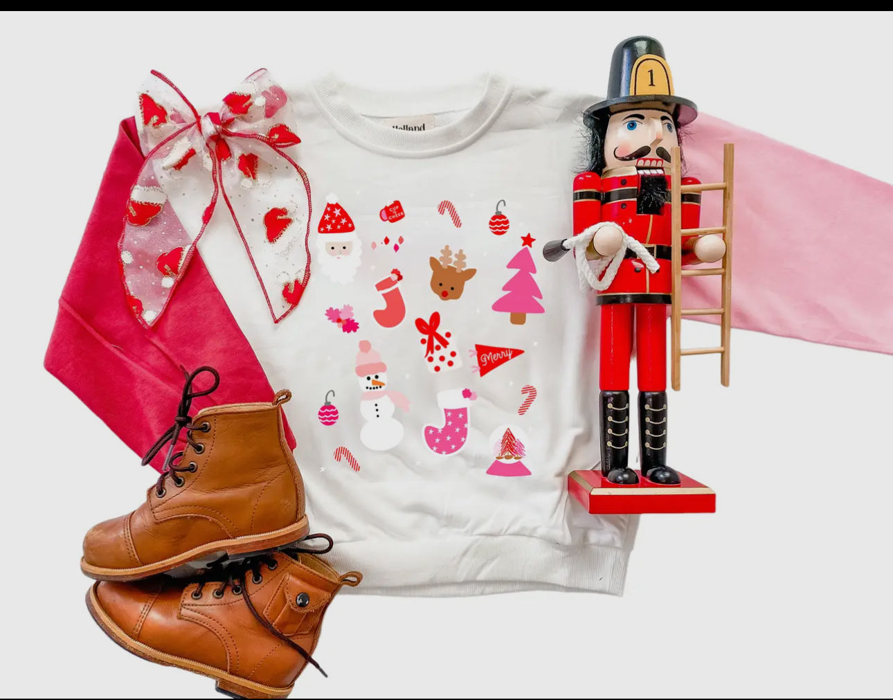 Pink Christmas Things Collage Colorblock Sweatshirt