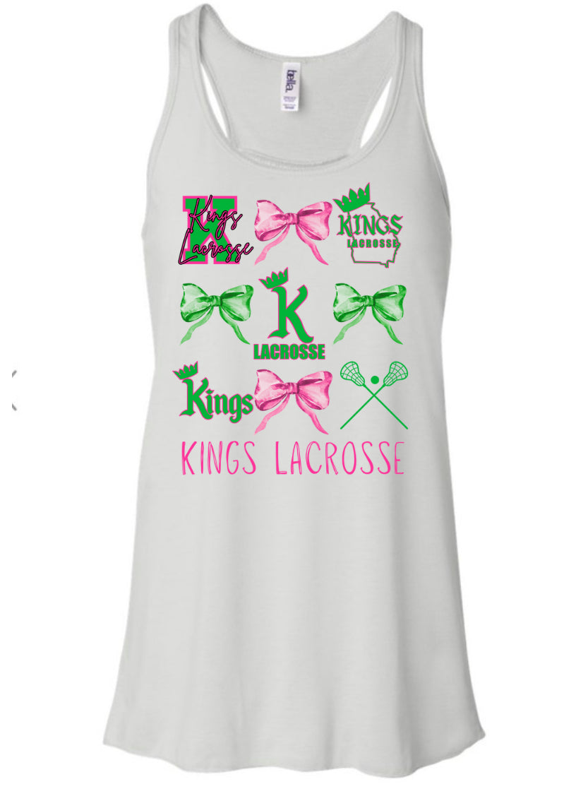 Kings Lacrosse Bow Collage White Flowy Racerback Bella Canvas Women’s