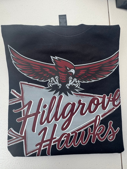 Hillgrove Hawks Pennant flag tee on black