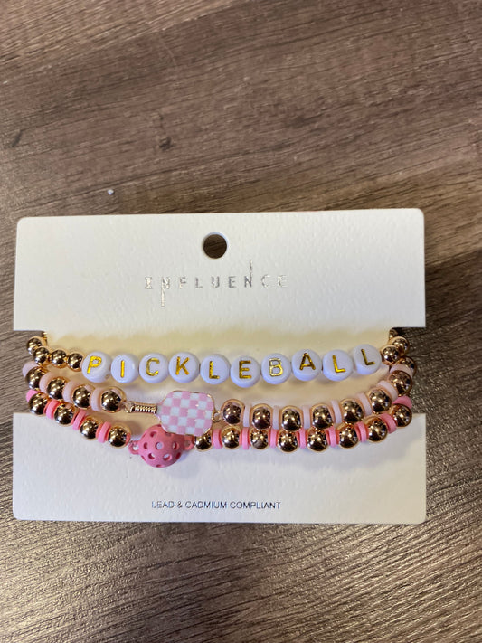 Pickleball Pink Gold Beaded 3 Pack Bracelets