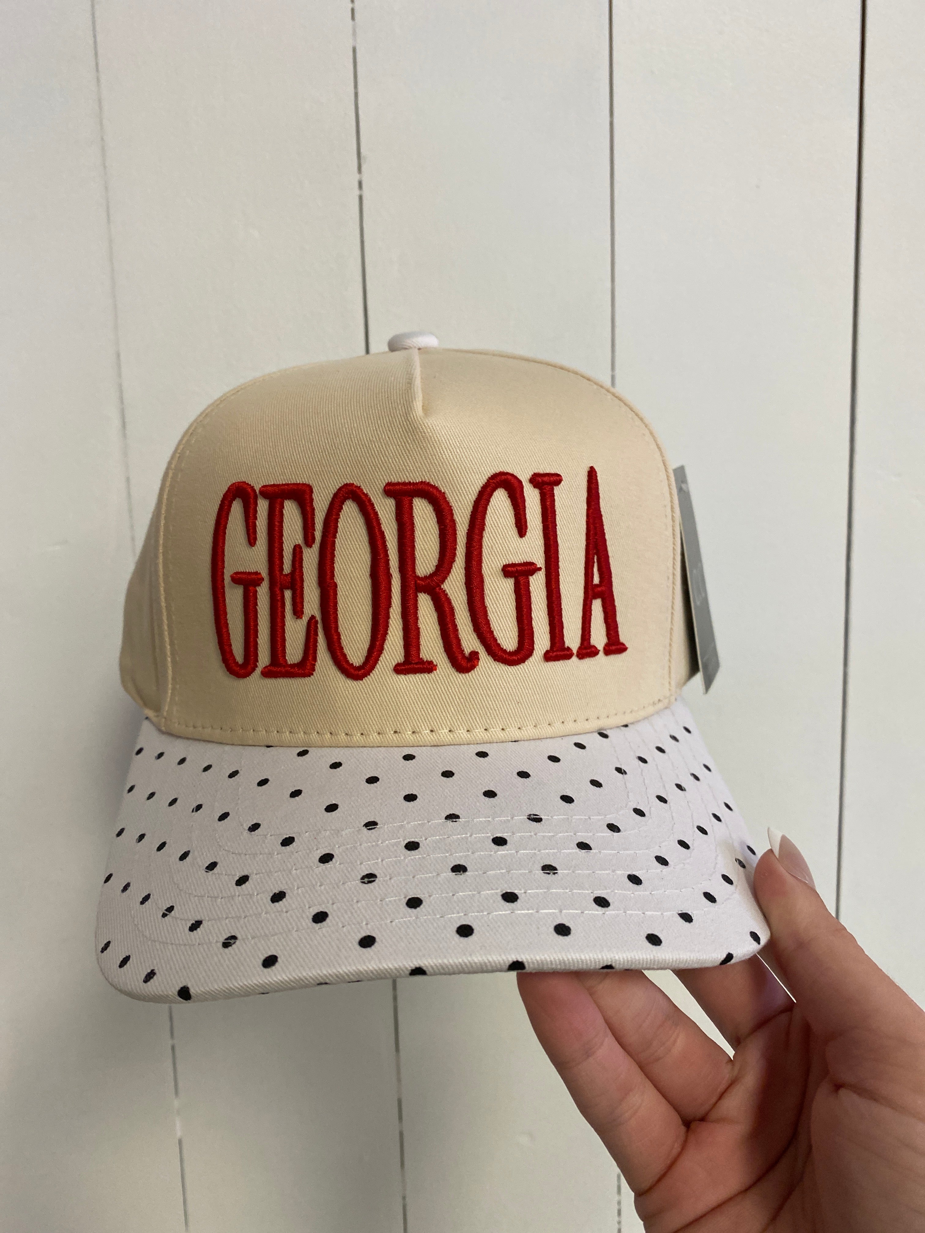 Georgia Polka dot red embroidered hat
