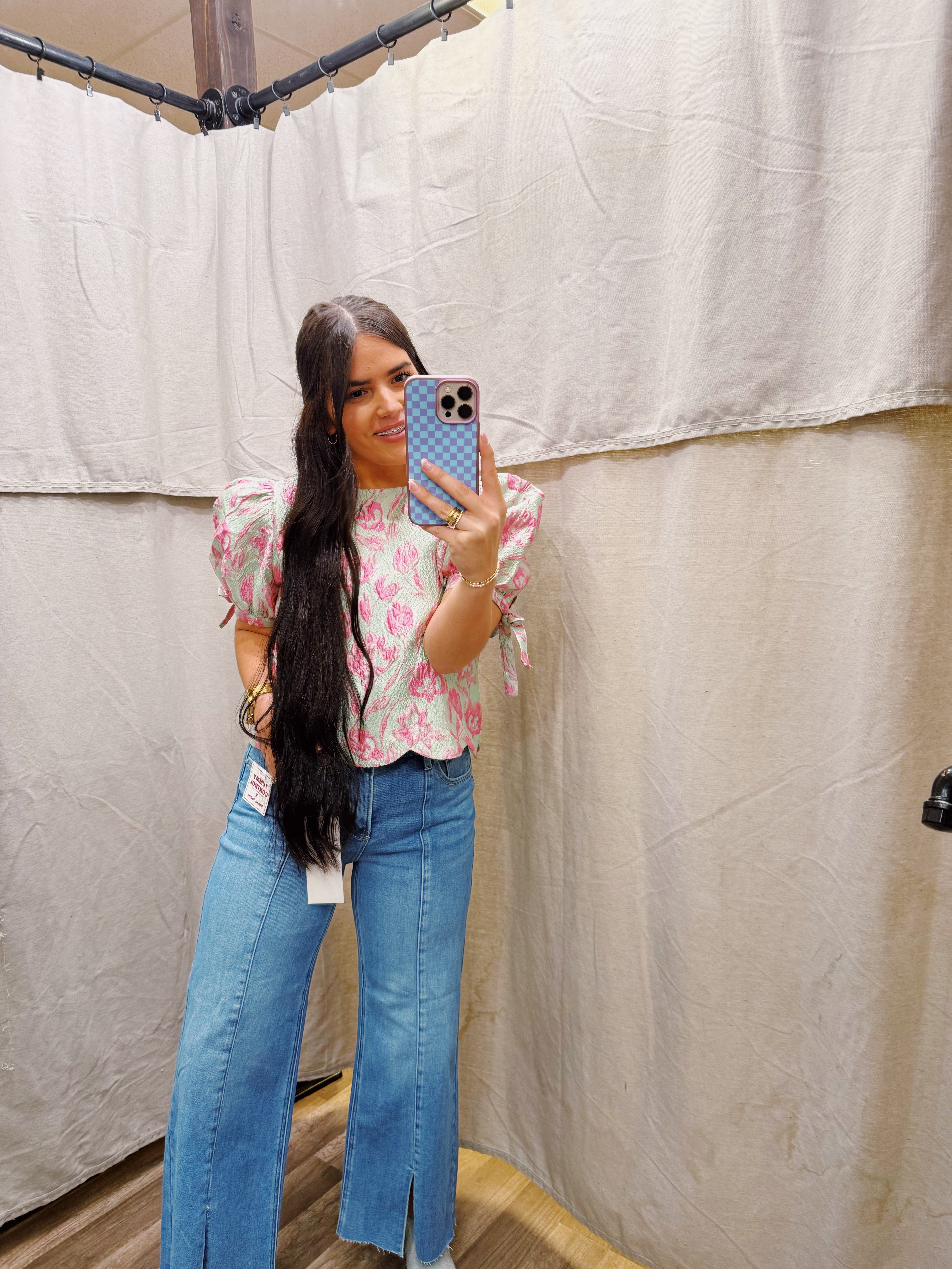 Tummy Control Mid Rise Crop Wide Front Slit Jeans