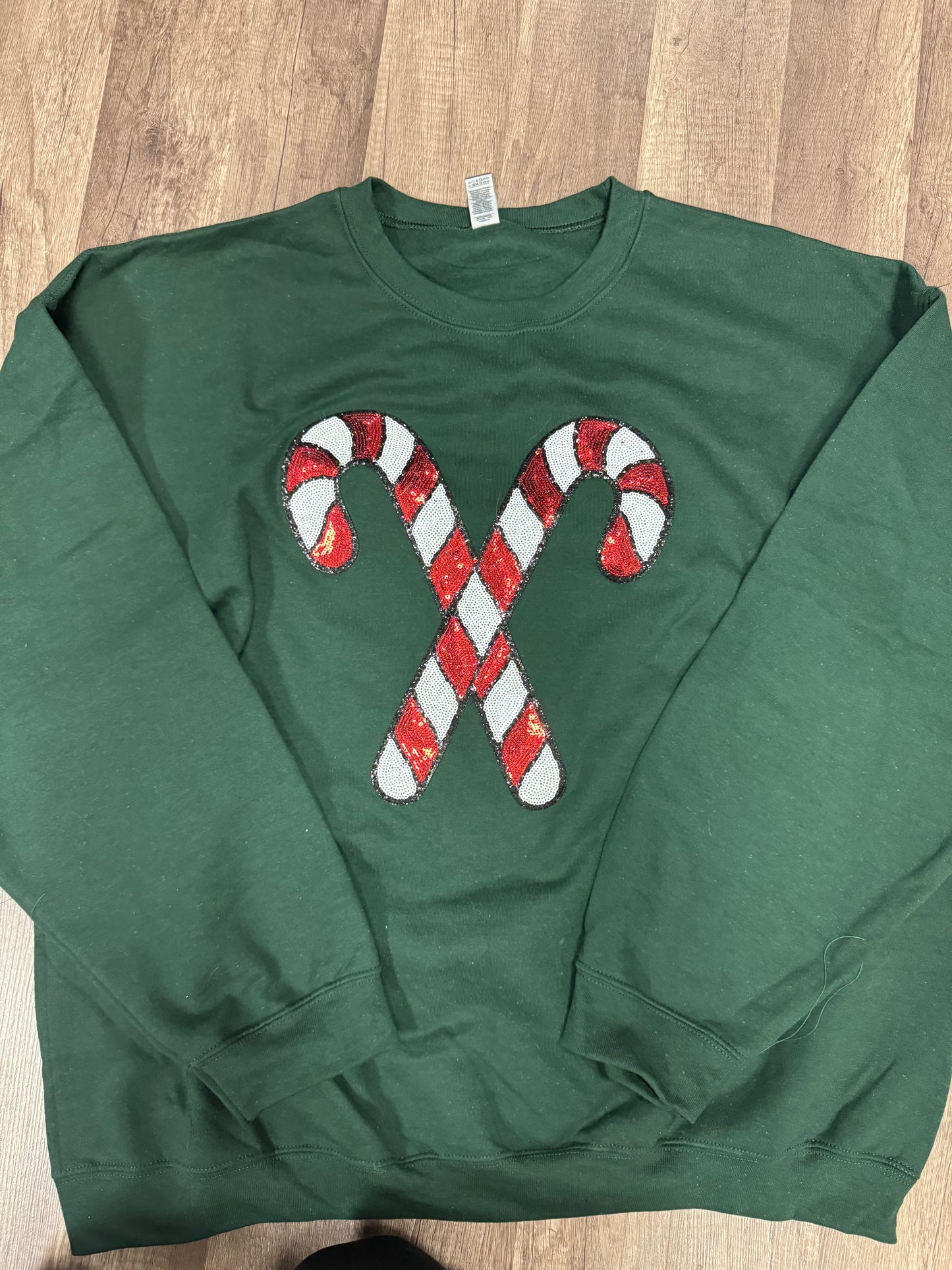 Candy canes sequin patch embroidered sweatshirt