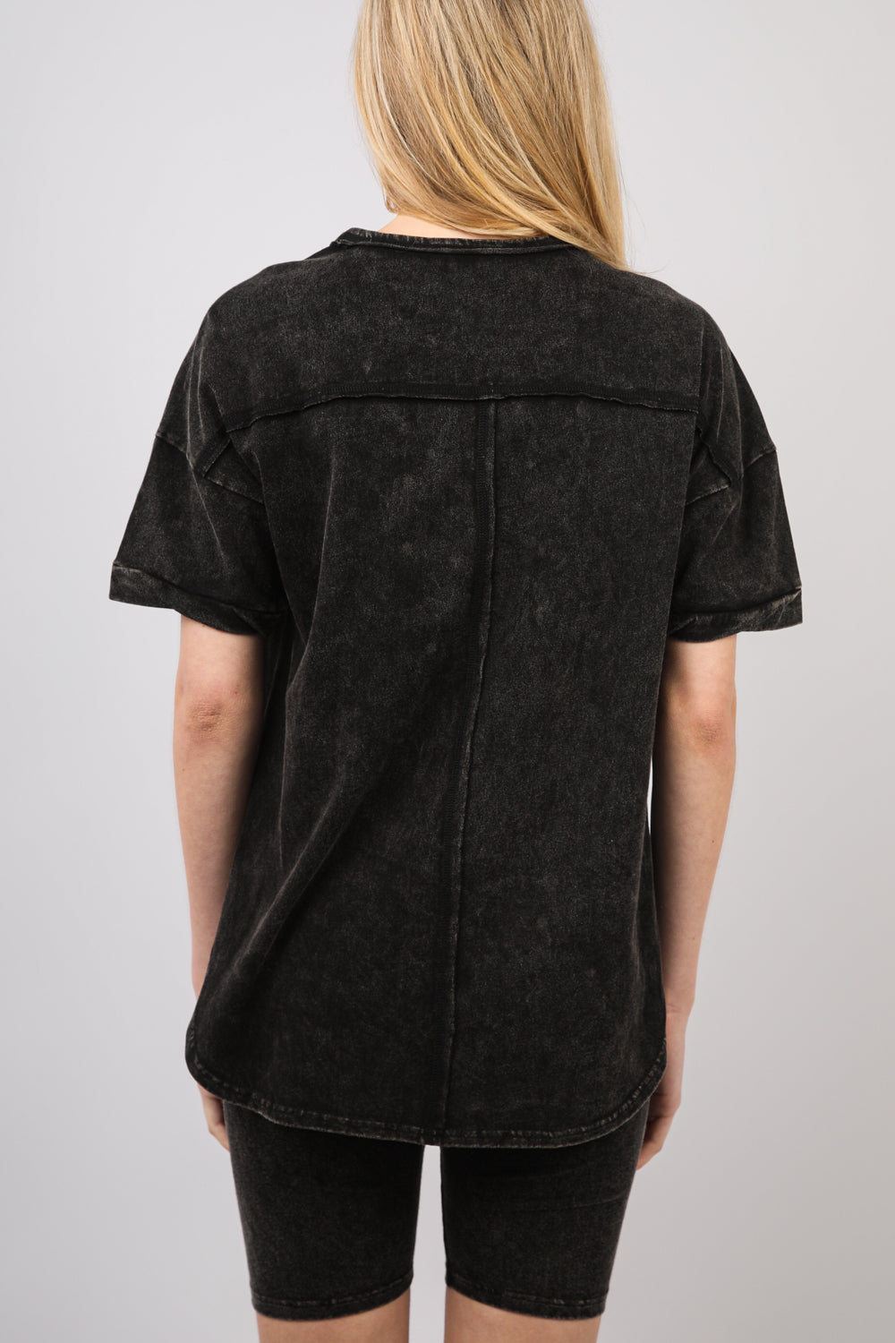 Black Washed Stretchy Knit Activewear Top