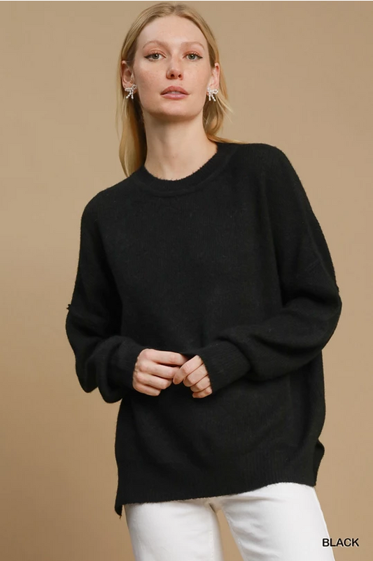 Black Wool Blend Pullover Sweater