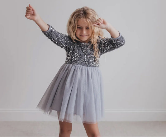 Kids Sequin Silver Holiday Dress