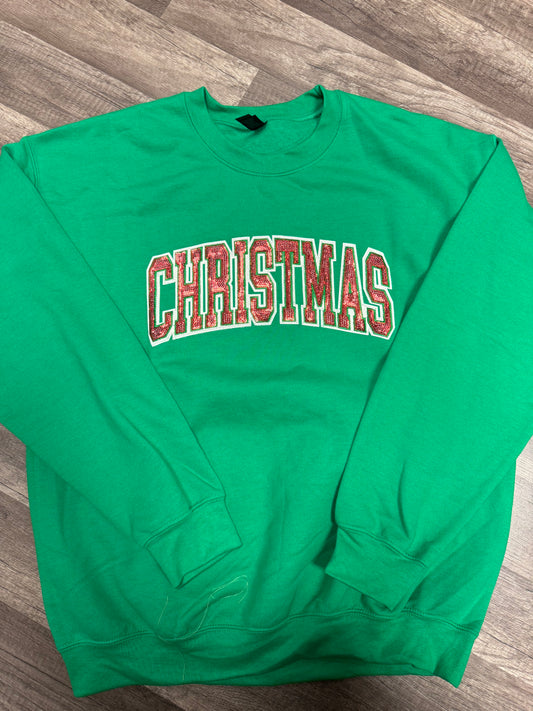 Christmas varsity sequin patch embroidered sweatshirt