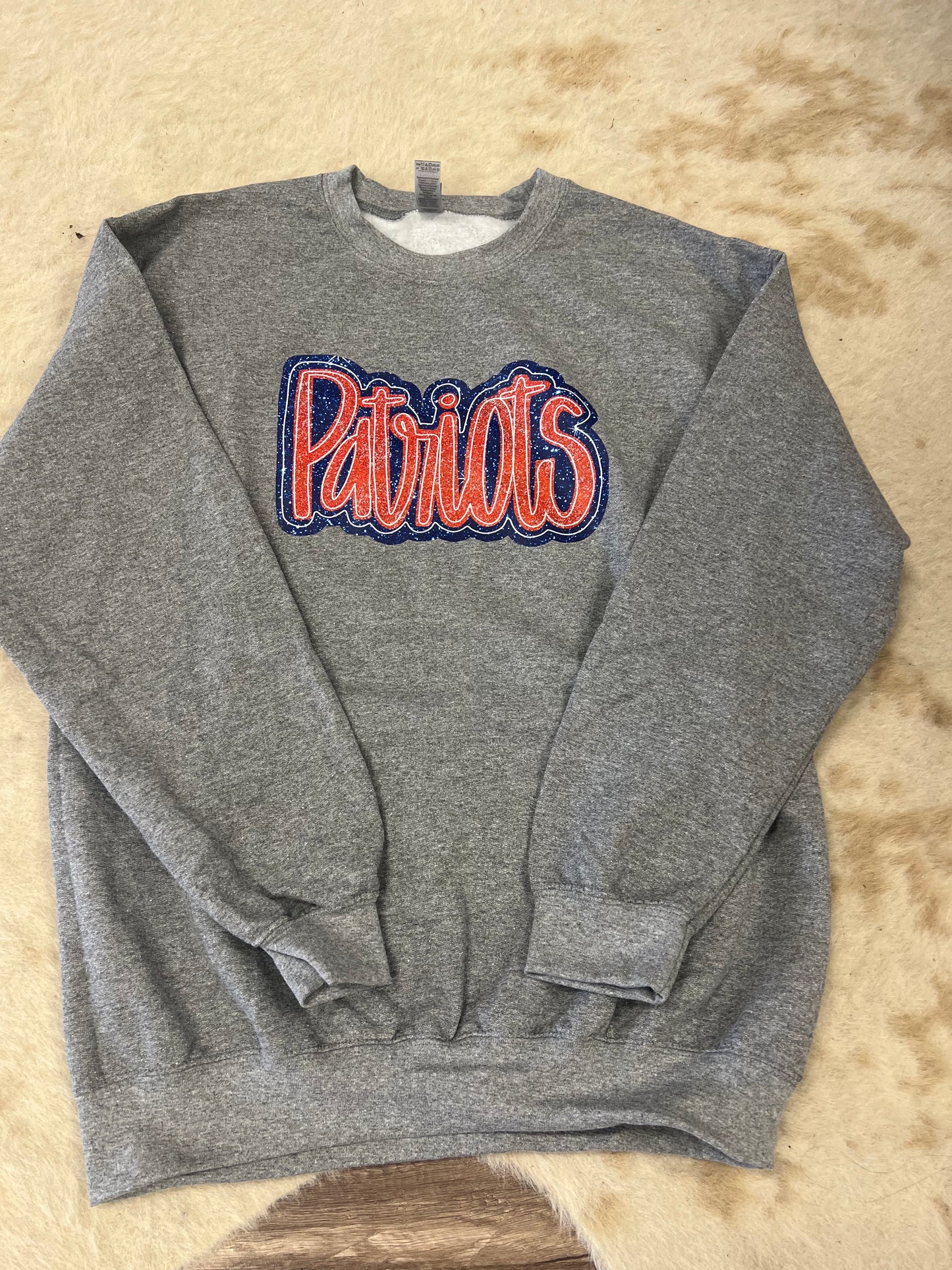 Patriots cursive faux glitter sweatshirt