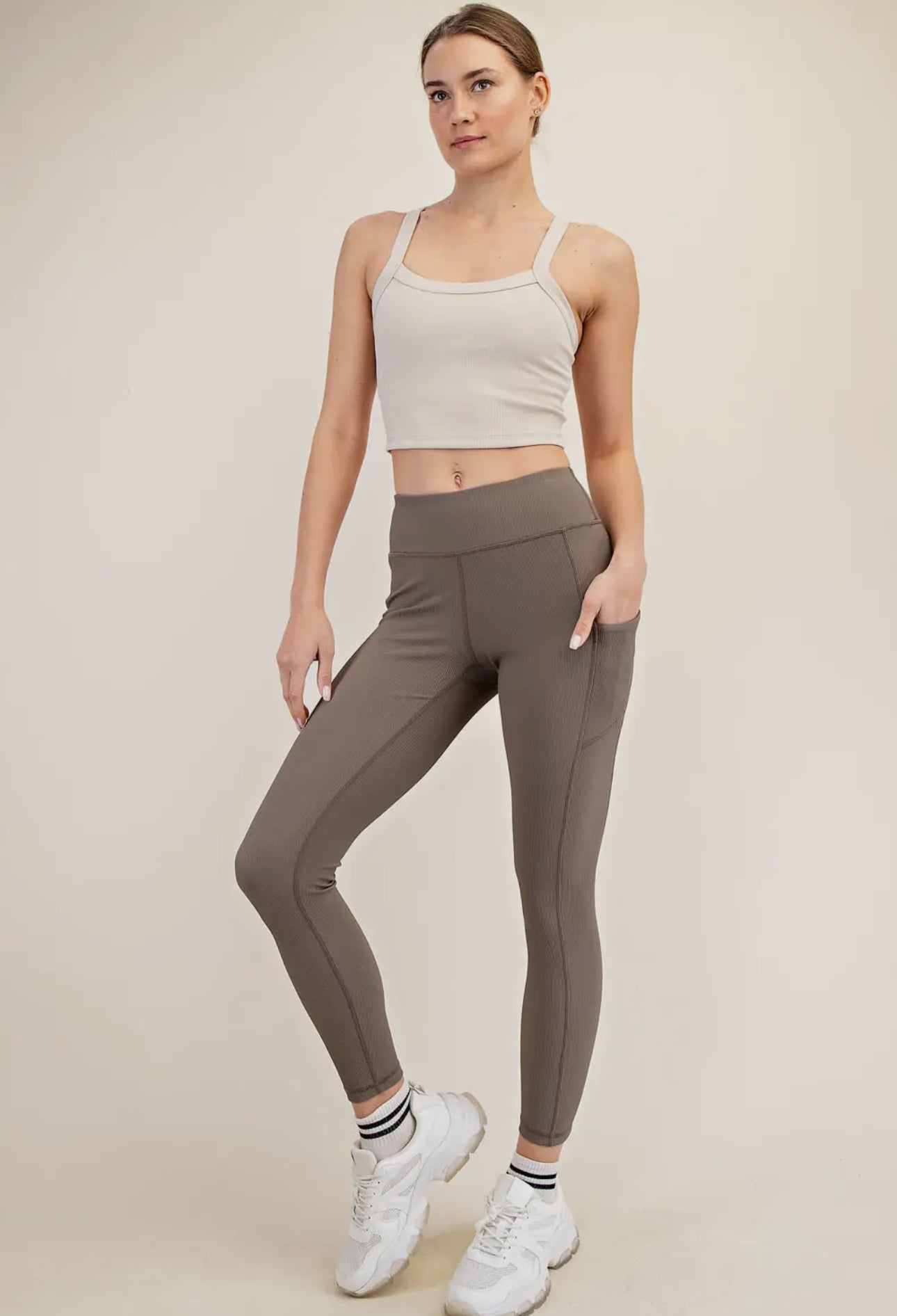 Nylon Rib Long Length Yoga Pant With Side Pocket Leggings