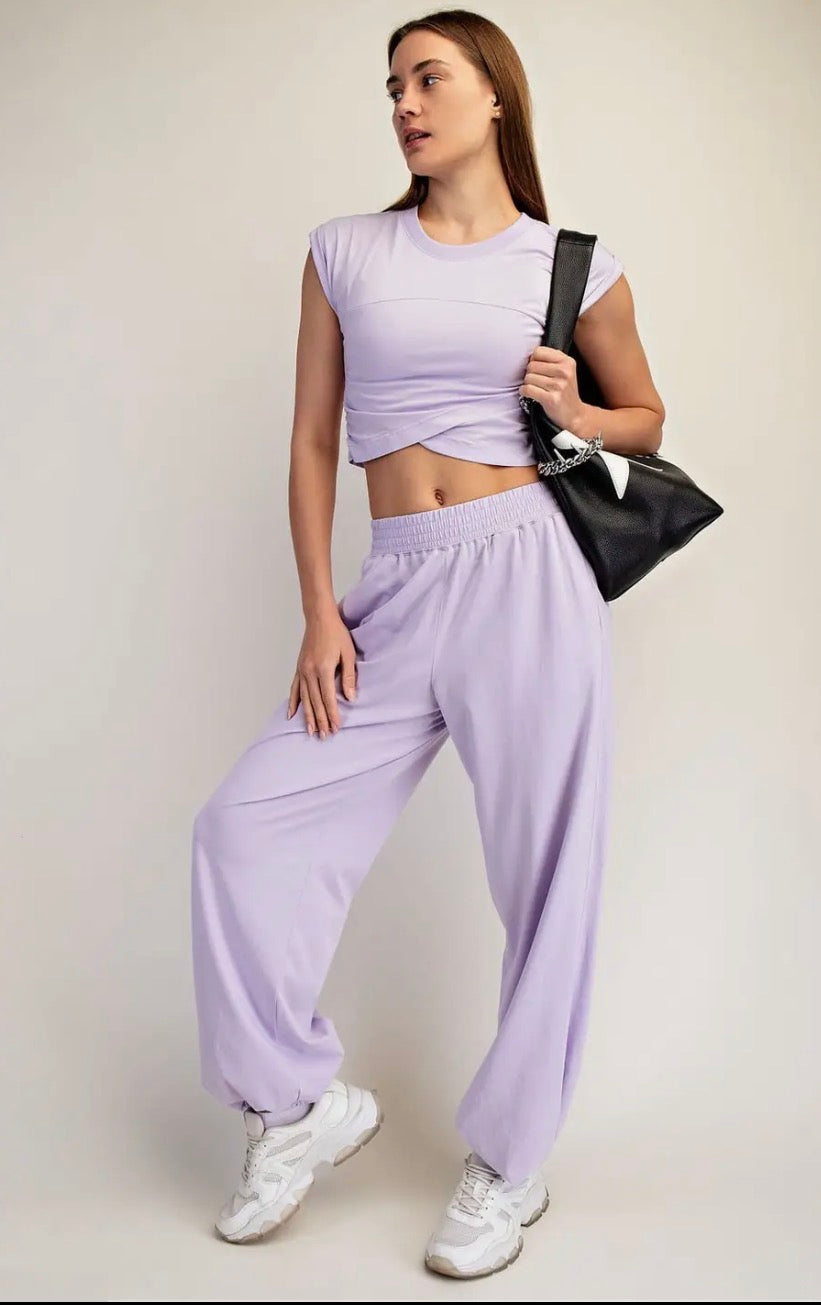 Women 2 Piece Outfit Set Loungewear Cropped Tops and Jogger Sweatpant Matching Set Coordinated Sweatsuit with Pockets