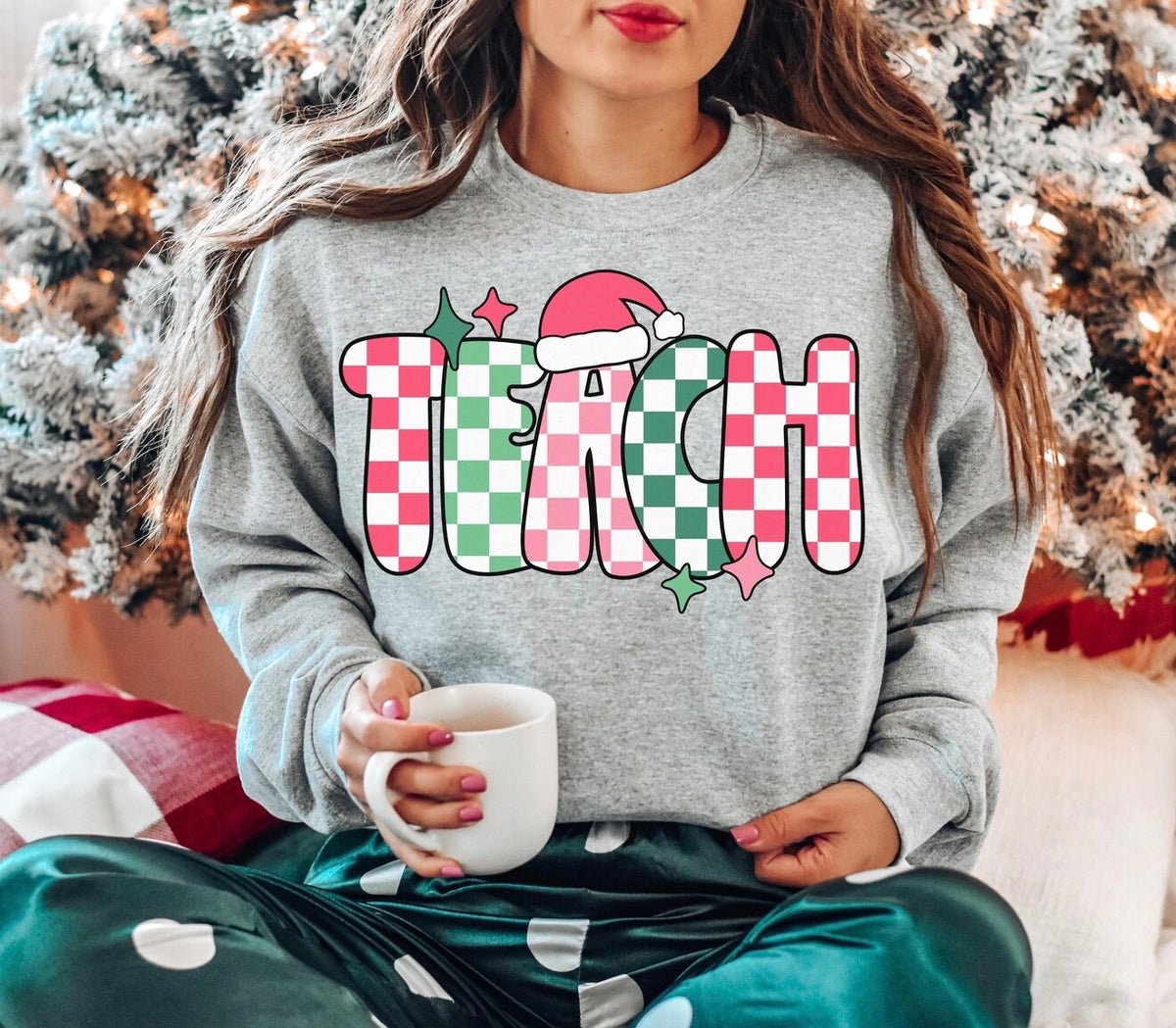 Teach checkered Christmas sale sweatshirt
