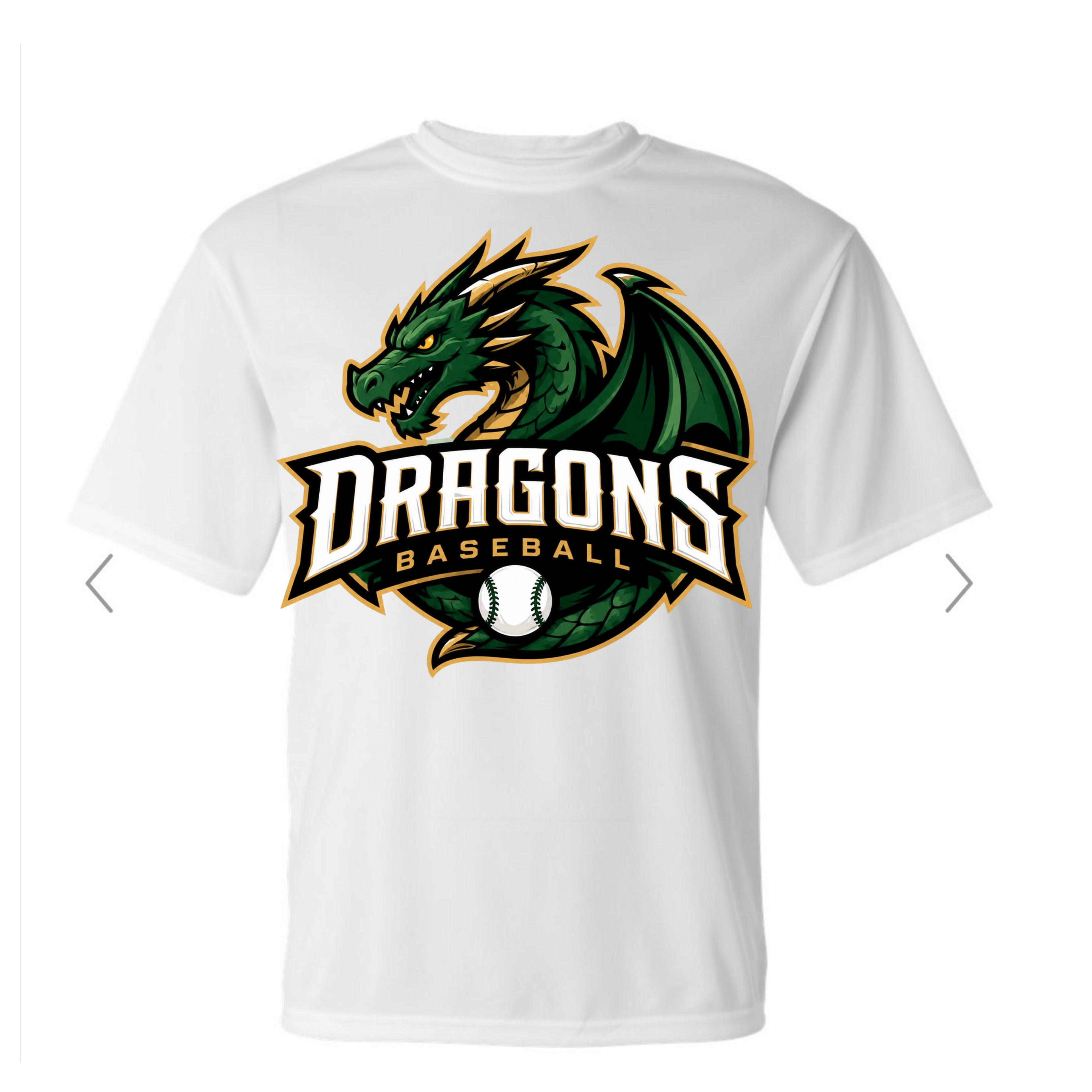 Dragons baseball on white dry fit tee