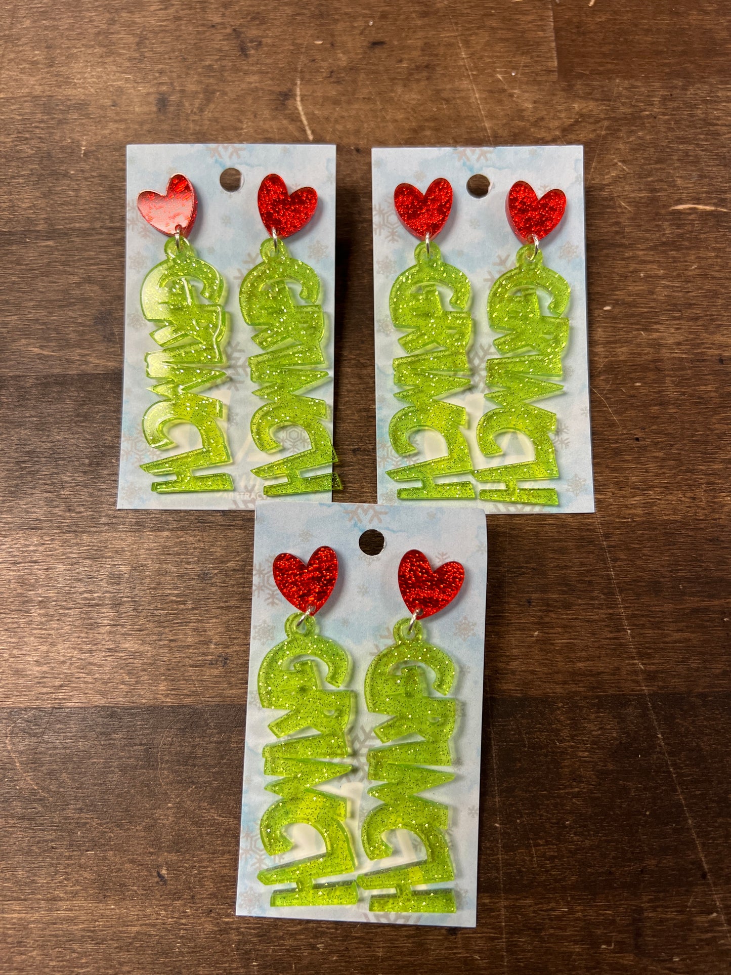 Grinch Dangles with heart stud earrings