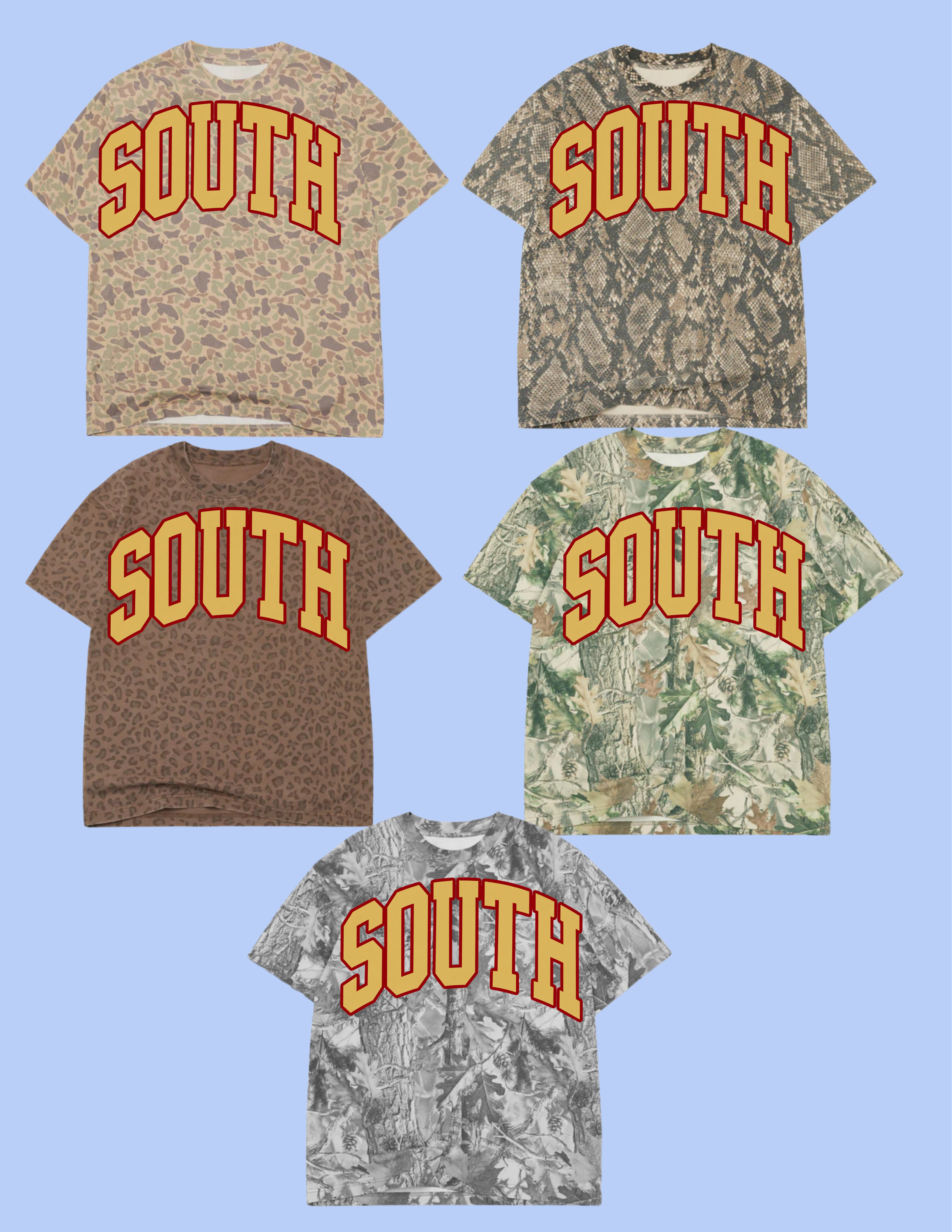 SOUTH varsity arch tee- Cardinal outline, gold fill
