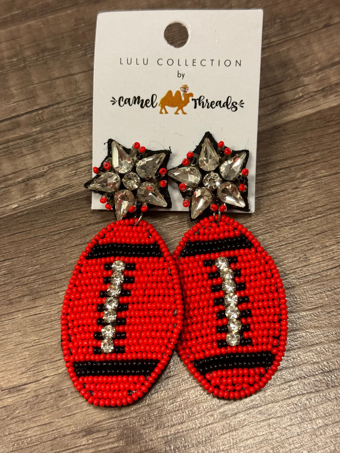 Red/Black Football Beaded Earring