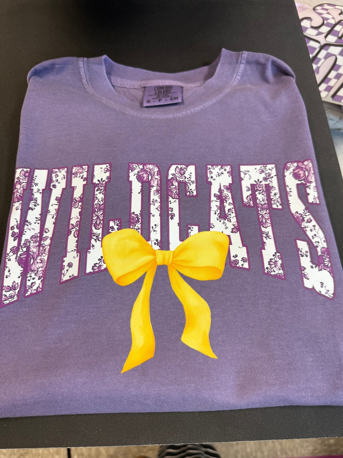 Wildcats Purple Tolie with Bow tee