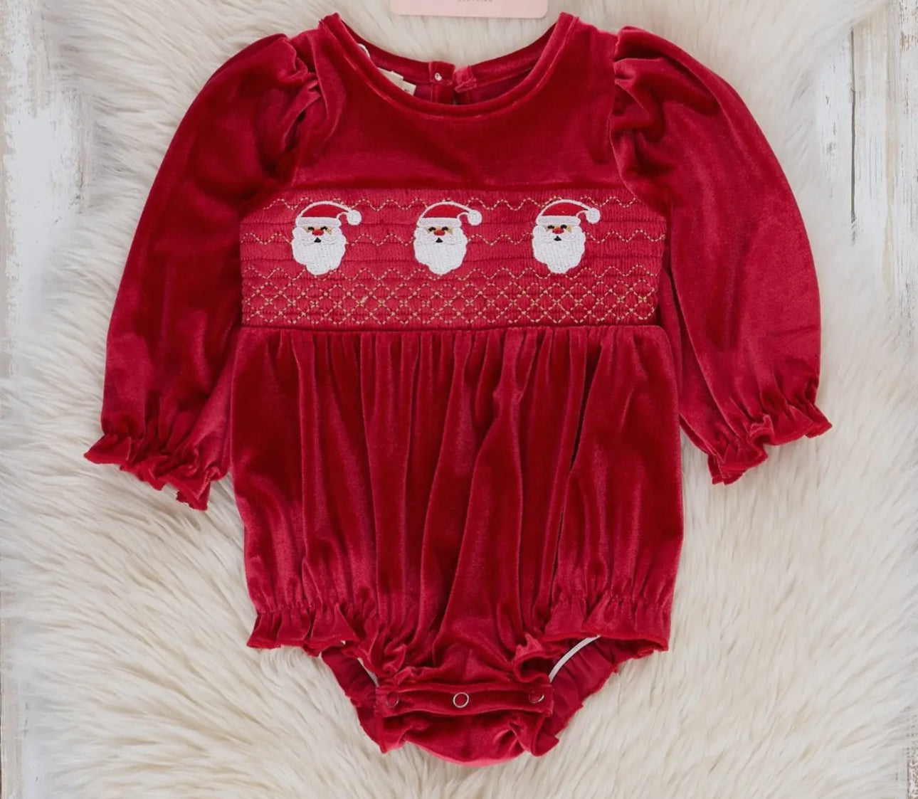 Ruby Santa Smocked Velvet Bubble