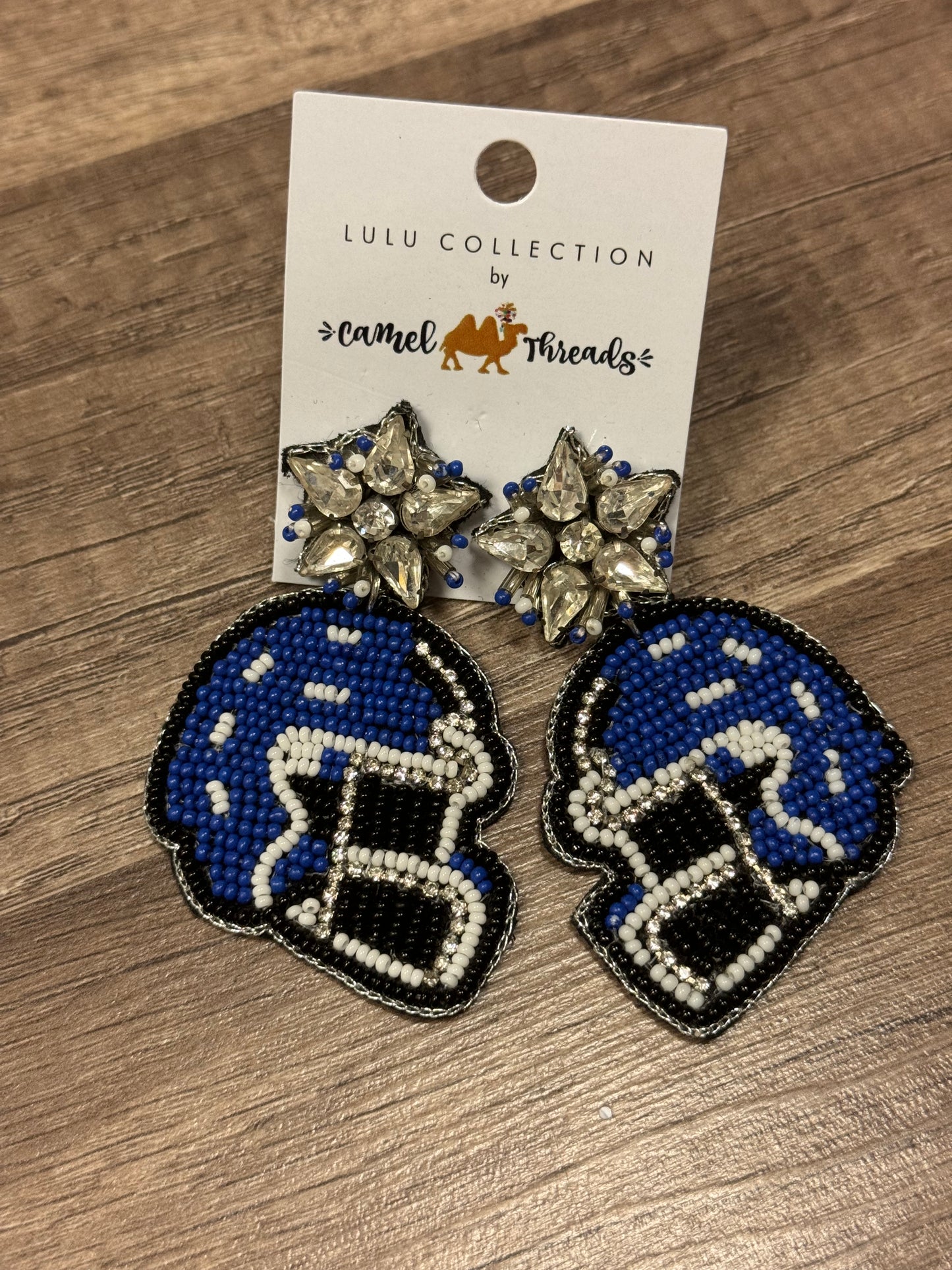 Blue Helmet Beaded Earring