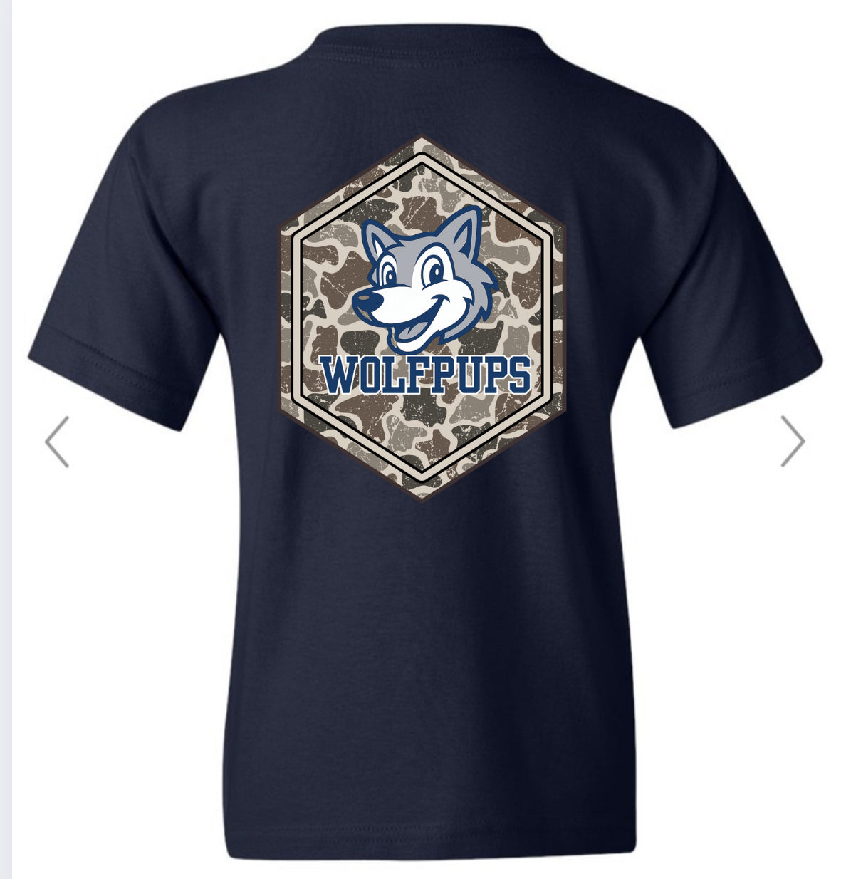 Burnt Hickory Wolfpups Camo On Navy front/back