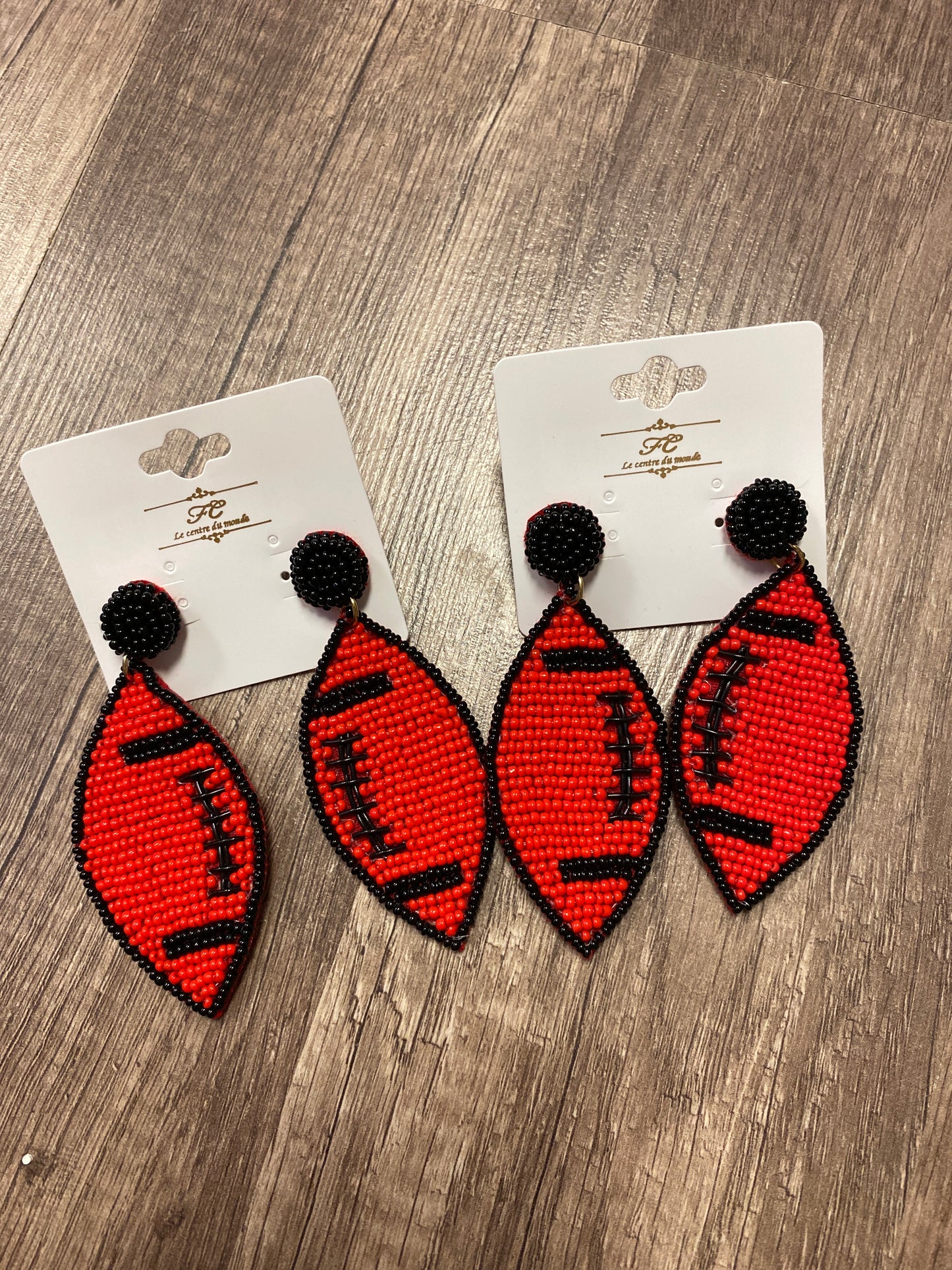 Red & Black Beaded Football Earring
