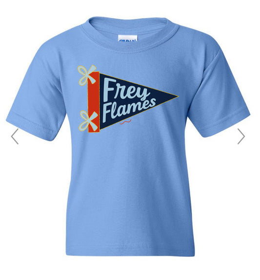 Frey Flames Pennant Flag on Carolina blue