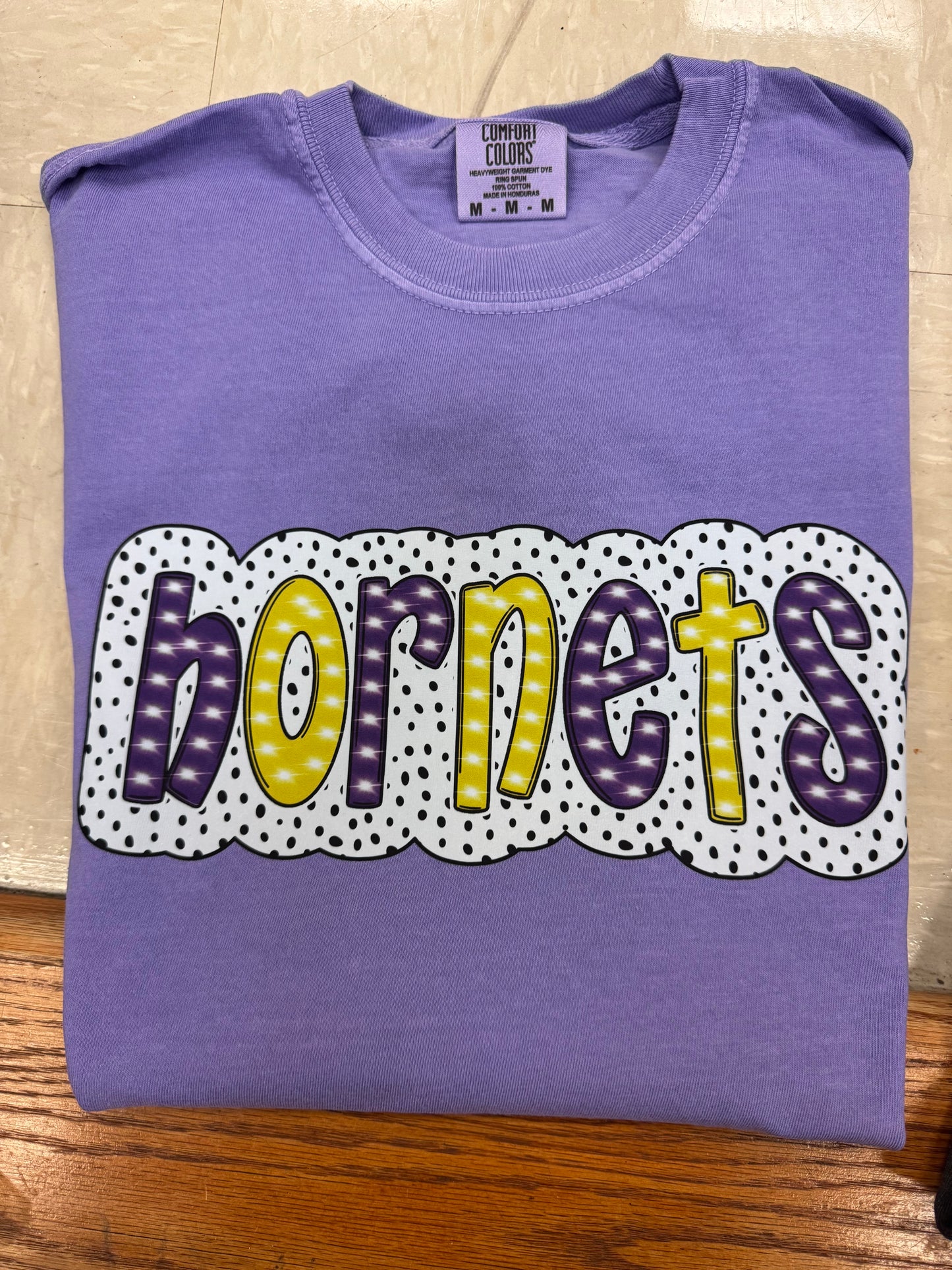 Hiram Hornets Polka dot tee on dark purple