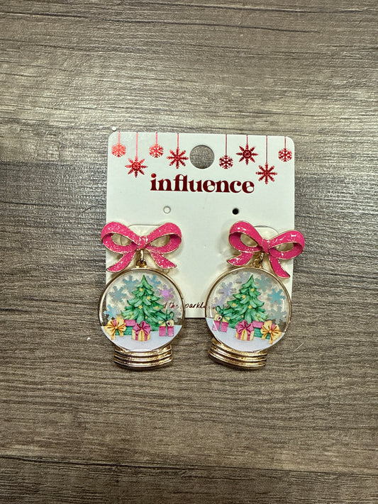 Snow Globe Christmas Dangles With Pink Bow