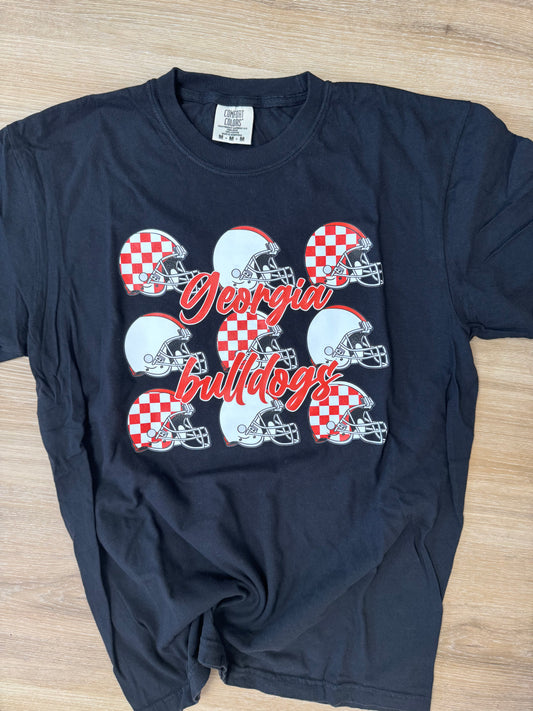 Georgia Bulldogs Collage Checkered Helmets Tee