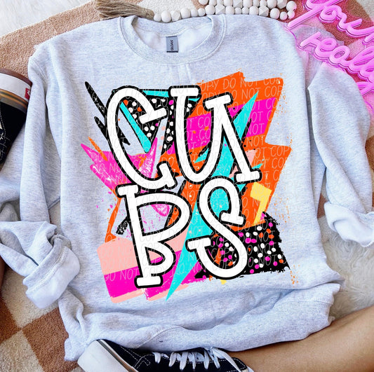 CUBS RETRO BLOCK NEON ON GREY GILDAN