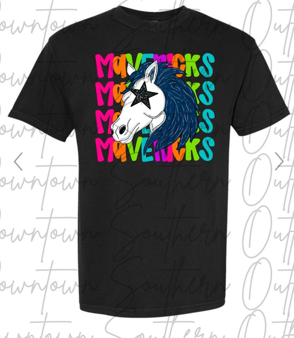 Mavericks Multi Color Neon Stacked Black Tee