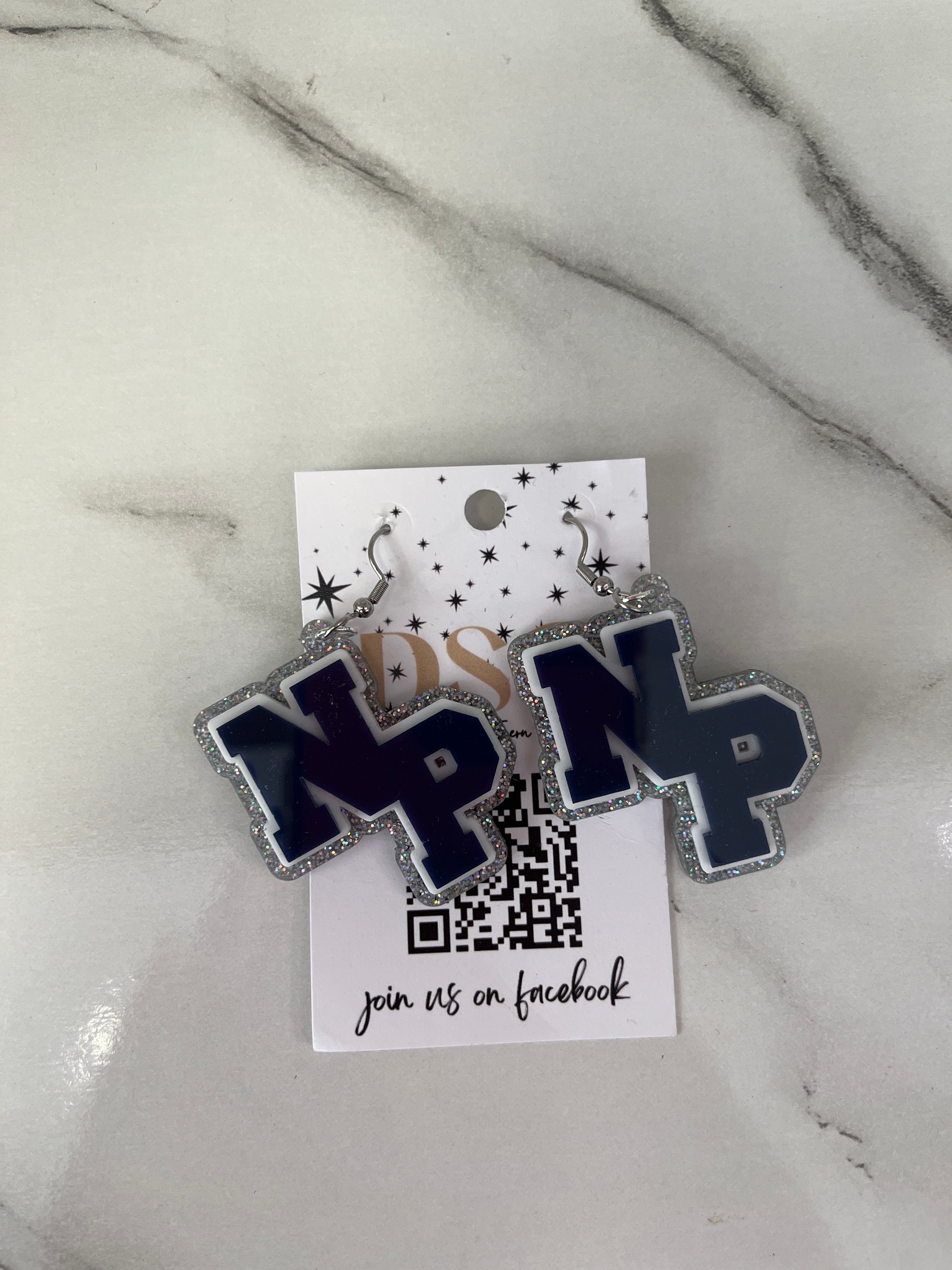 North Paulding Letters glitter dangle earrings