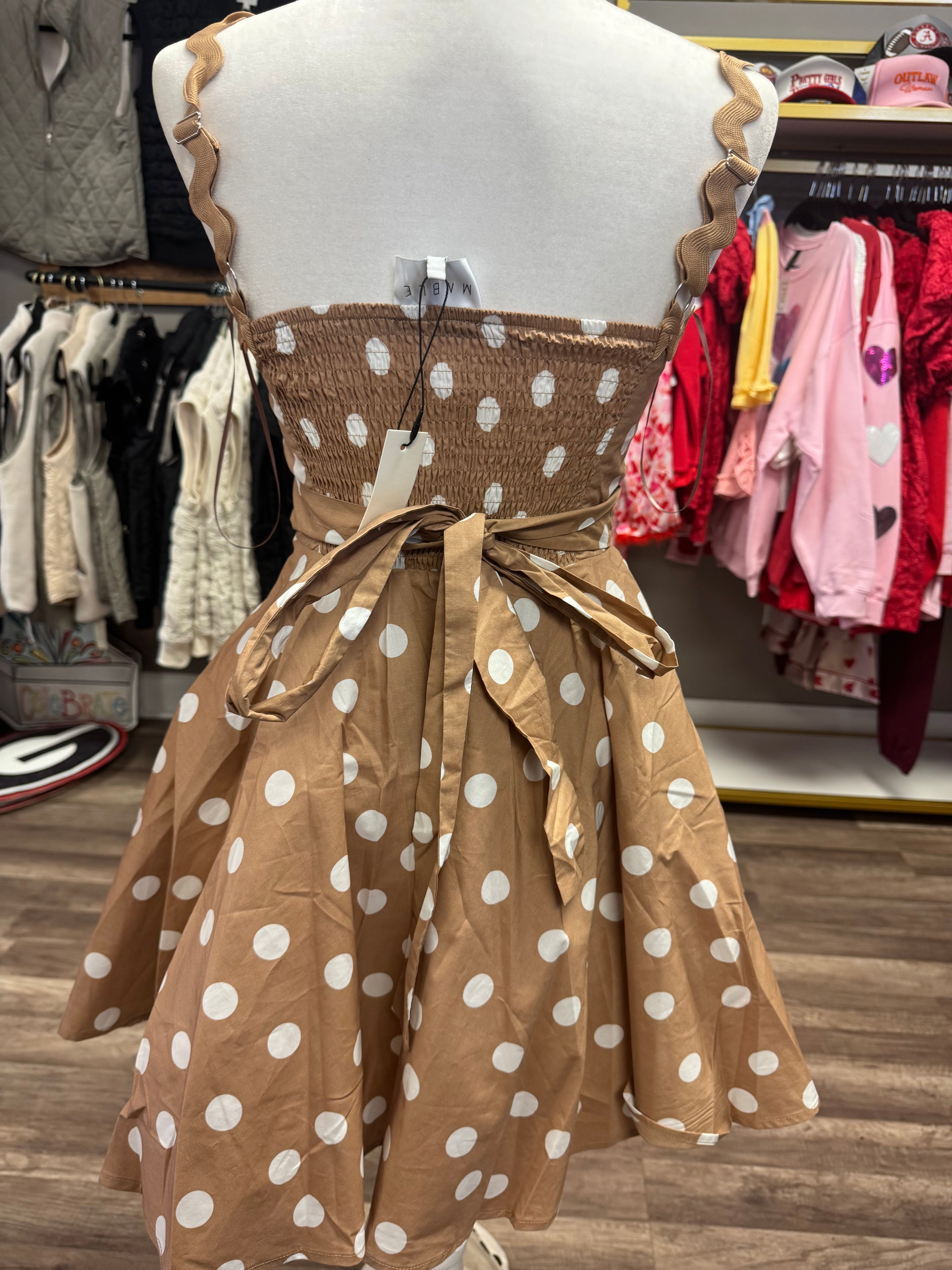Rick Rack Trim Polka Dot Mini Dress- LT Mocha