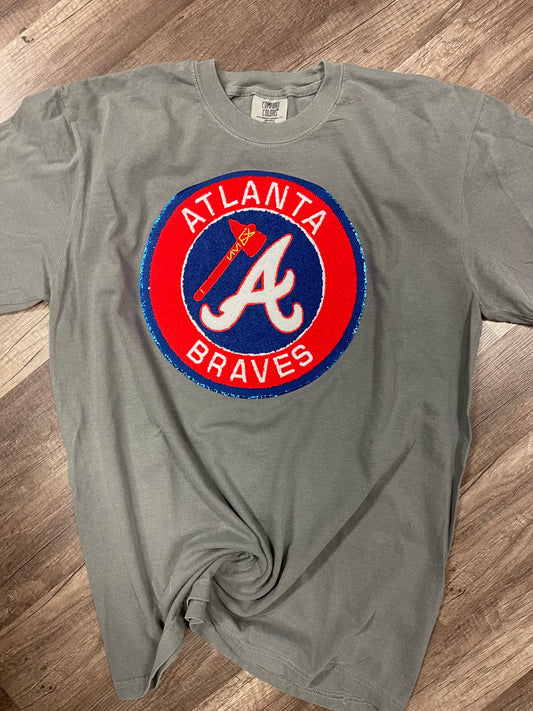 Atlanta Braves circle logo chenille patch embroidered cc tee