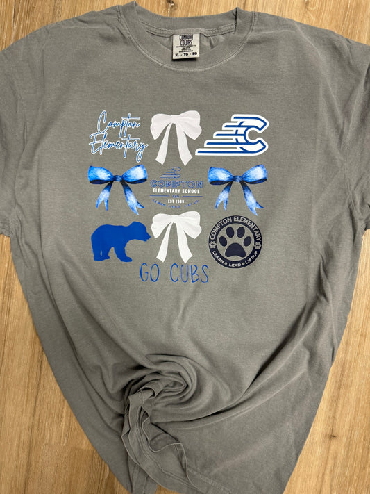 Compton Elementary Cubs Bow Collage Grey Tee