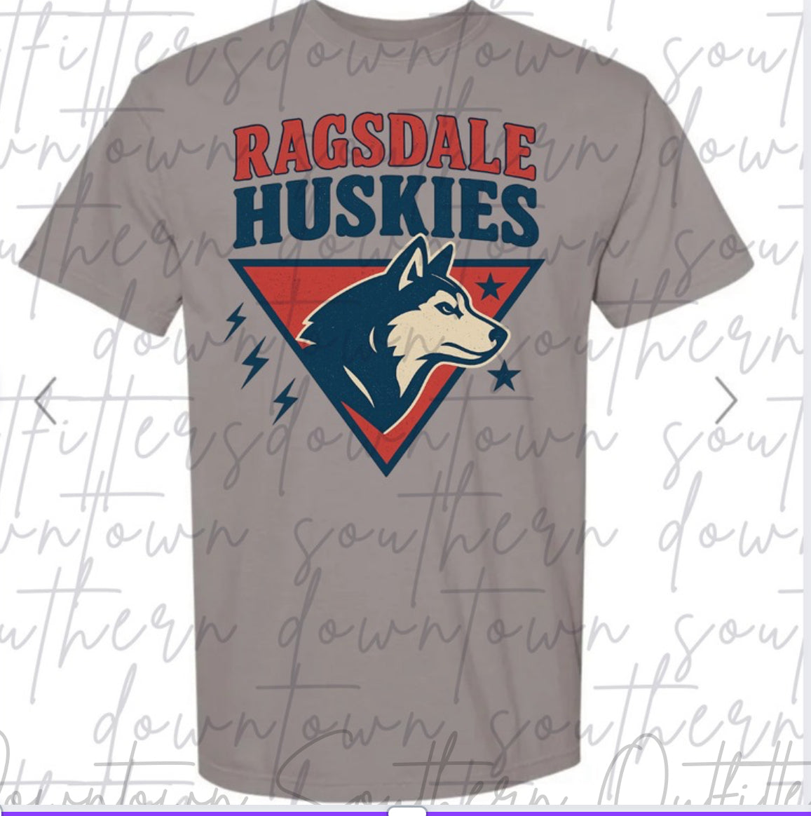 Ragsdale Huskies Mascot triangle with stars and bolts cc tee