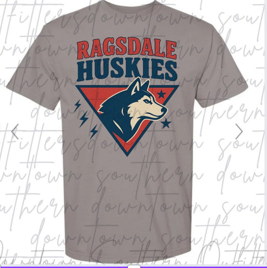 Ragsdale Huskies Mascot triangle with stars and bolts cc tee