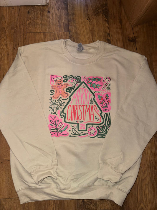 Merry Christmas Collage Pink Green Sweatshirt