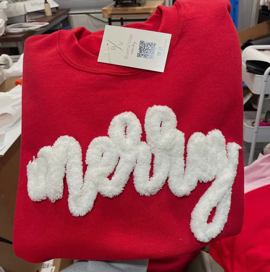 Merry Chenille Yarn Embroidered Sweatshirt