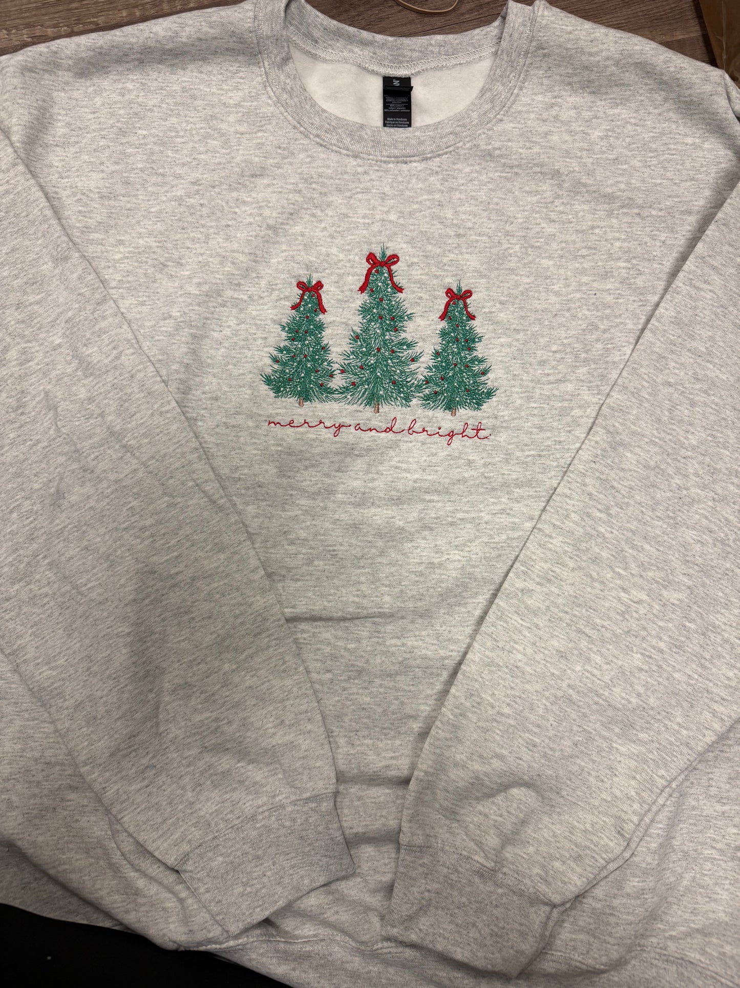 merry and bright embroidered sweatshirt
