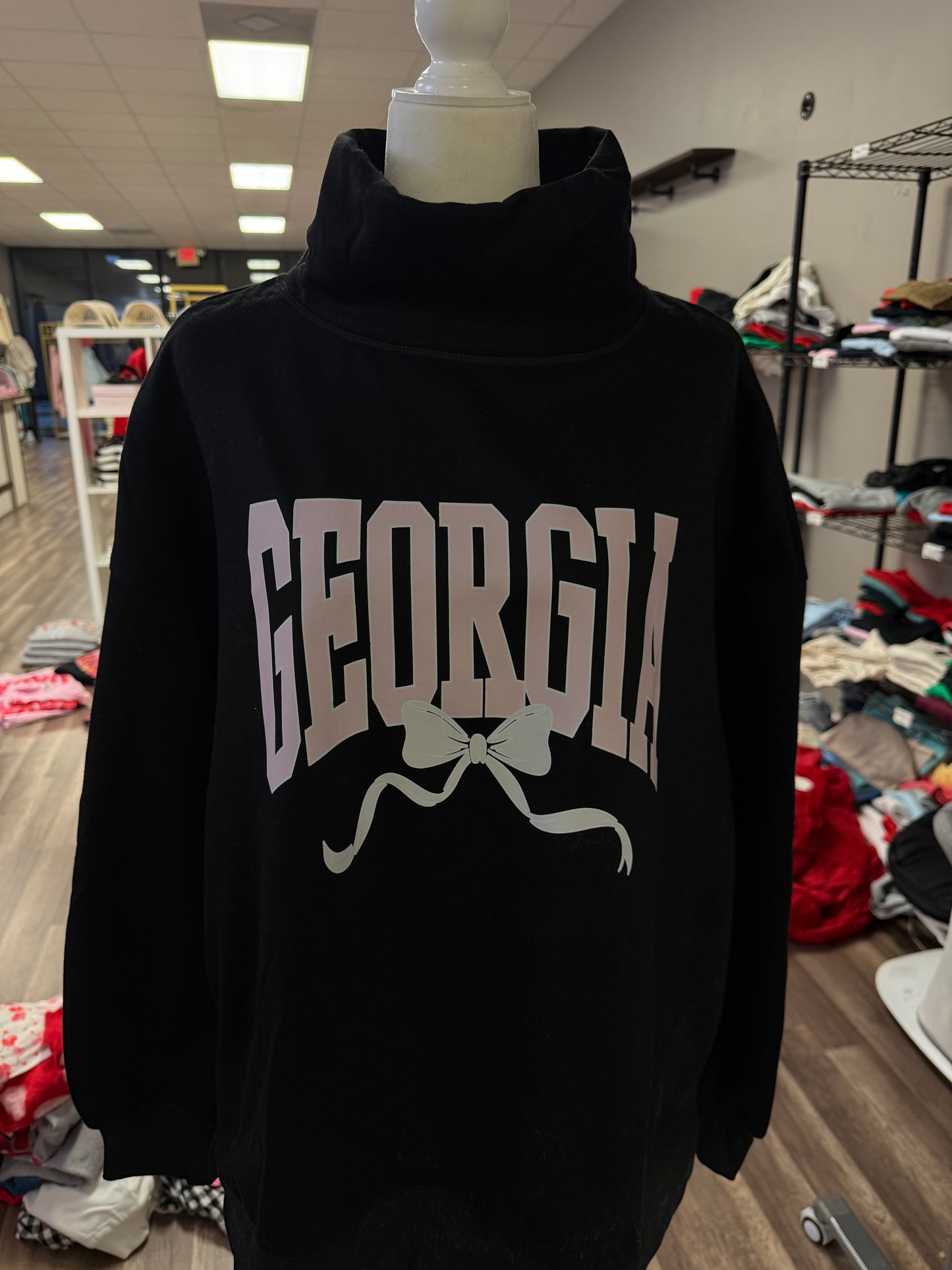 Light Pink Georgia with bow on black Mockneck