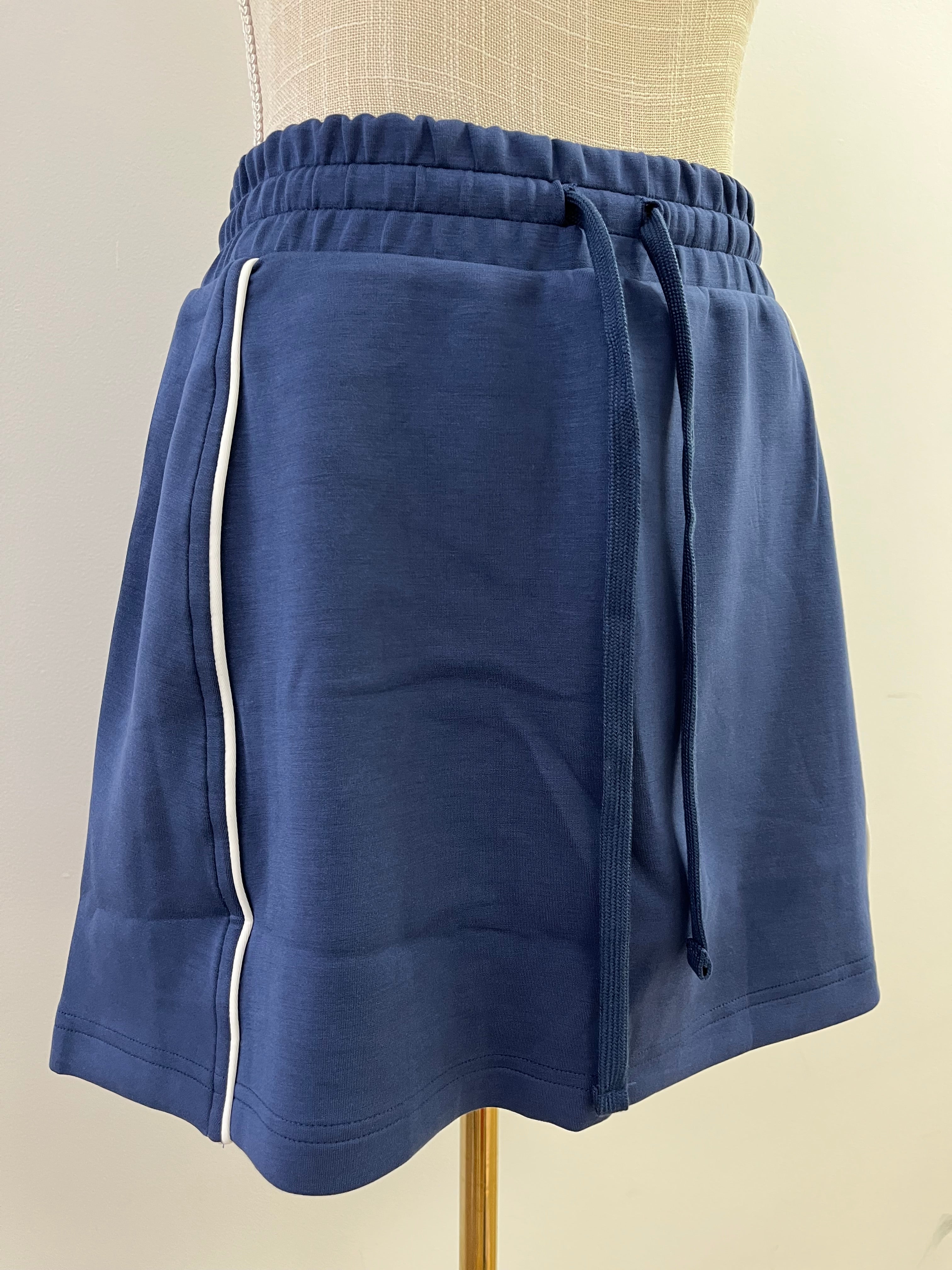Modal Poly Span Piping Skort- Navy/ Cream