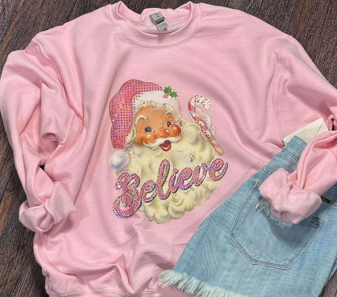 Santa Believe Pink Sequin Sweatshirt