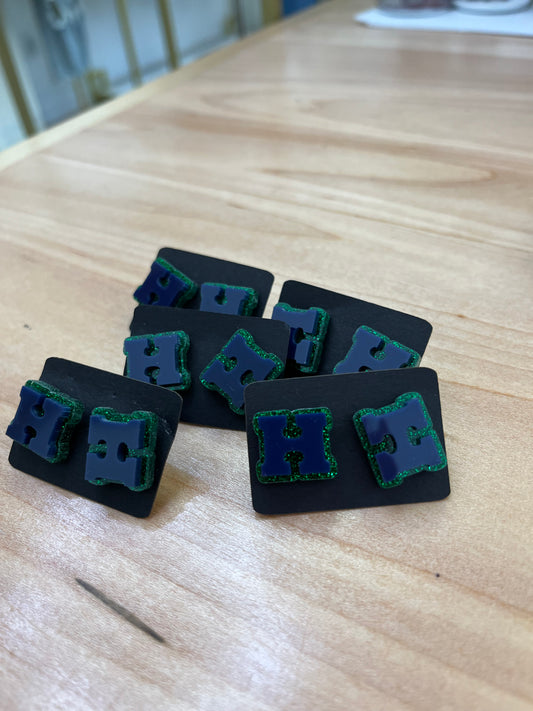 Harrison H Blue and Green Glitter Studs