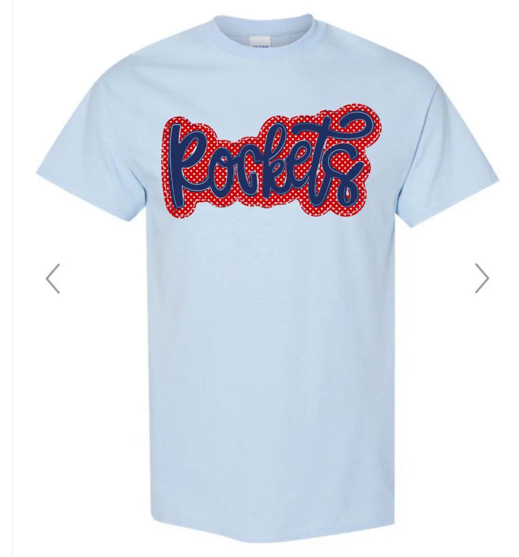 Rockets Polka Dot Cursive on blue Gildan Vaughan