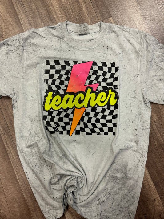 Teacher Lightning Checkered Tee