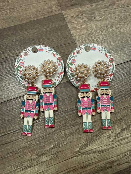 Nutcracker metal earrings with pearl stud