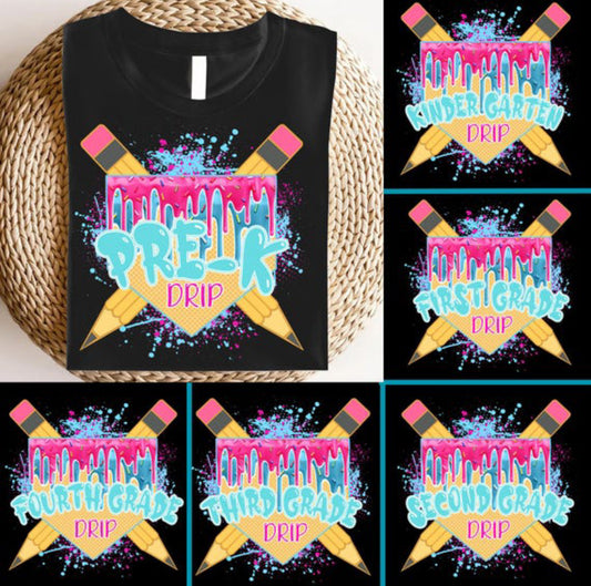 YOUTH grade level drip black tees