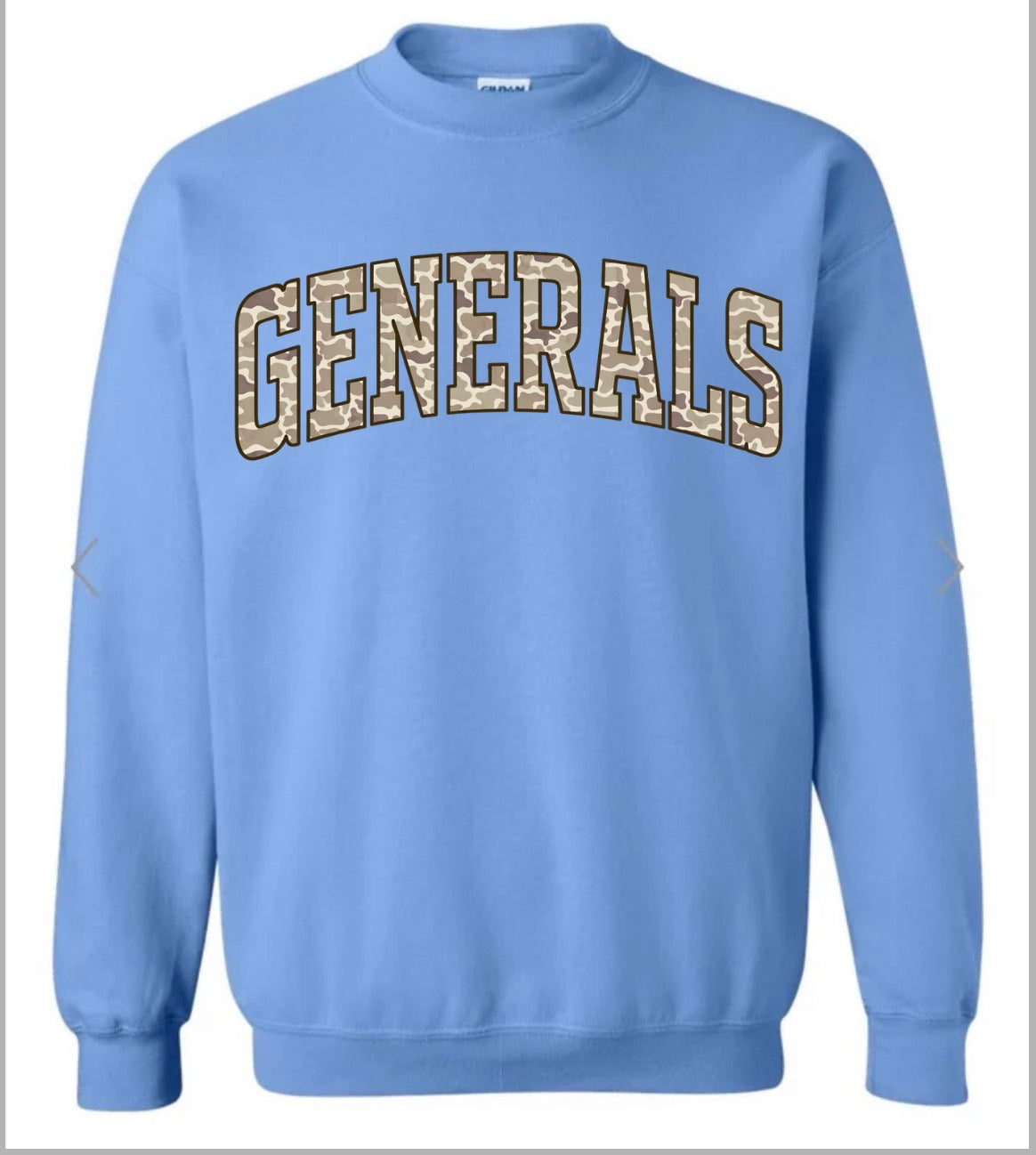 Generals camo varsity on Carolina blue