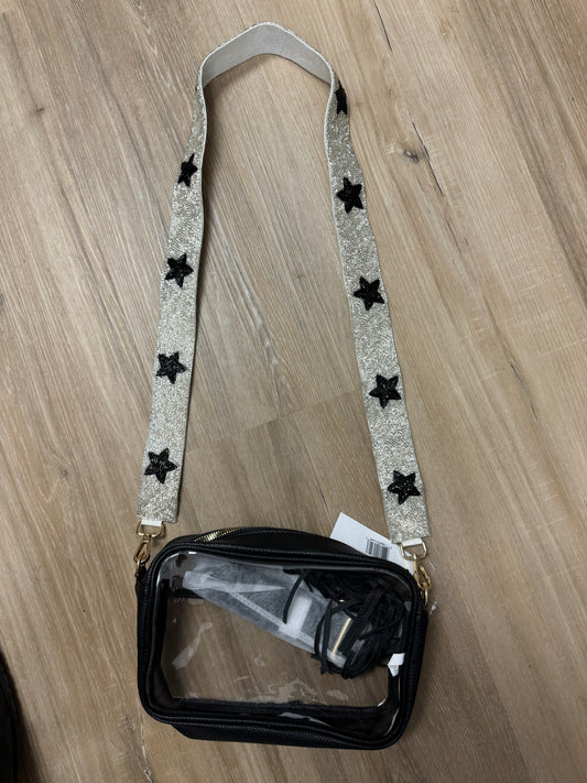 Silver & Black Star Beaded Strap Clear Bag